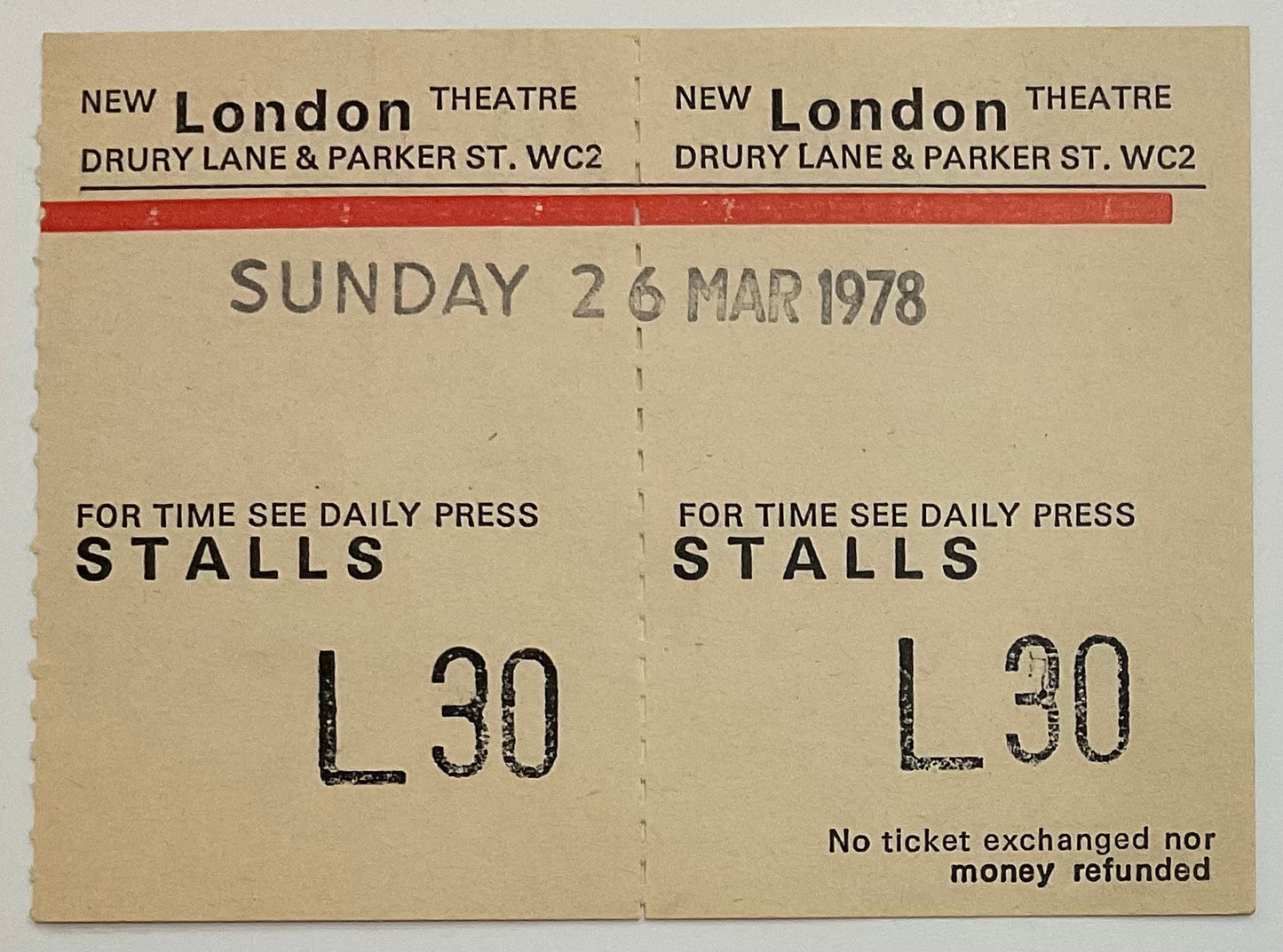 Professor Longhair Original Unsed Concert Ticket New London Theatre London 26th Mar 1978