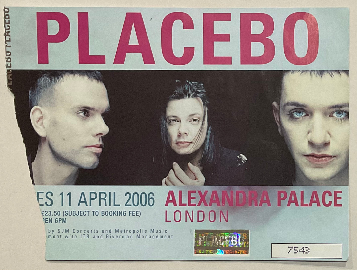 Placebo Original Used Concert Ticket Alexandra Palace London 11th Apr 2006