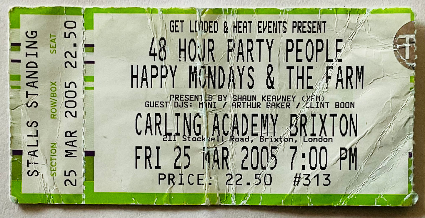 Happy Mondays The Farm Original Used Concert Ticket Carling Academy Brixton 2005