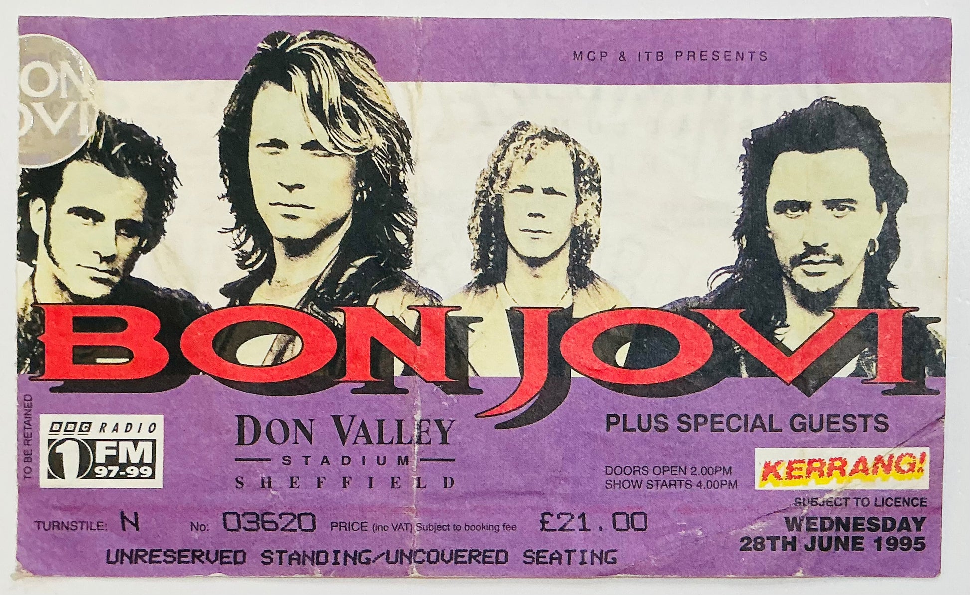 Bon Jovi Original Used Concert Ticket Don Valley Stadium Sheffield 28th Jun 1995