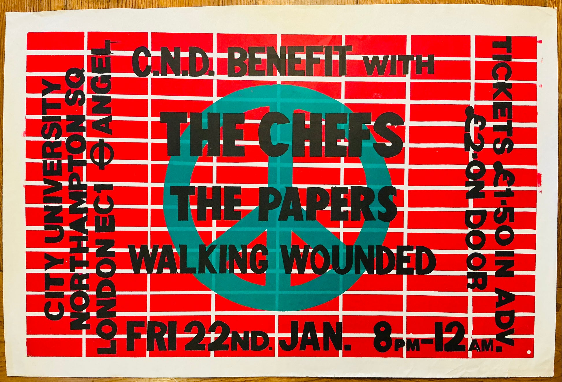 Chefs The Papers Original Promo Concert Tour Poster City University London 22nd Jan 1982