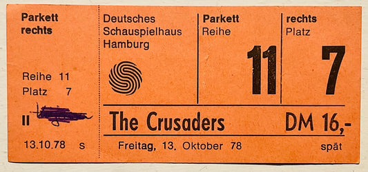 Crusaders Original Used Concert Ticket Deutsches Schauspielhaus Hamburg 13th Oct 1978