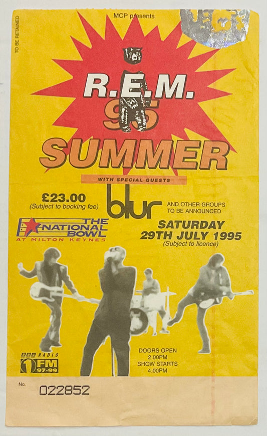 R.E.M. Blur Original Used Concert Ticket National Bowl Milton Keynes 29th July 1995