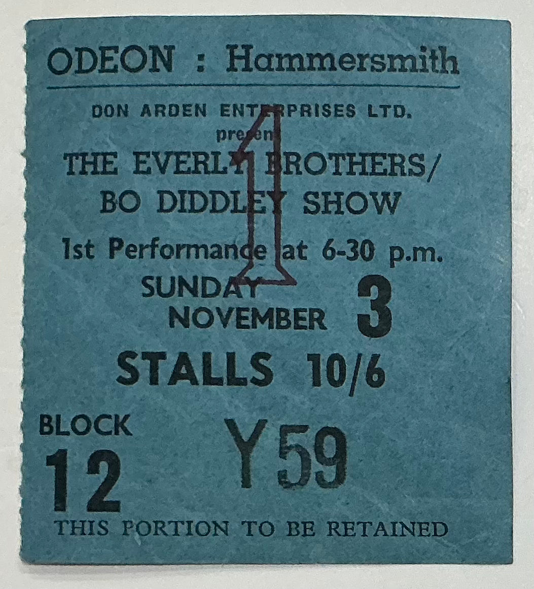 Rolling Stones Original Early Concert Ticket Hammersmith Odeon London 3rd Nov 1963