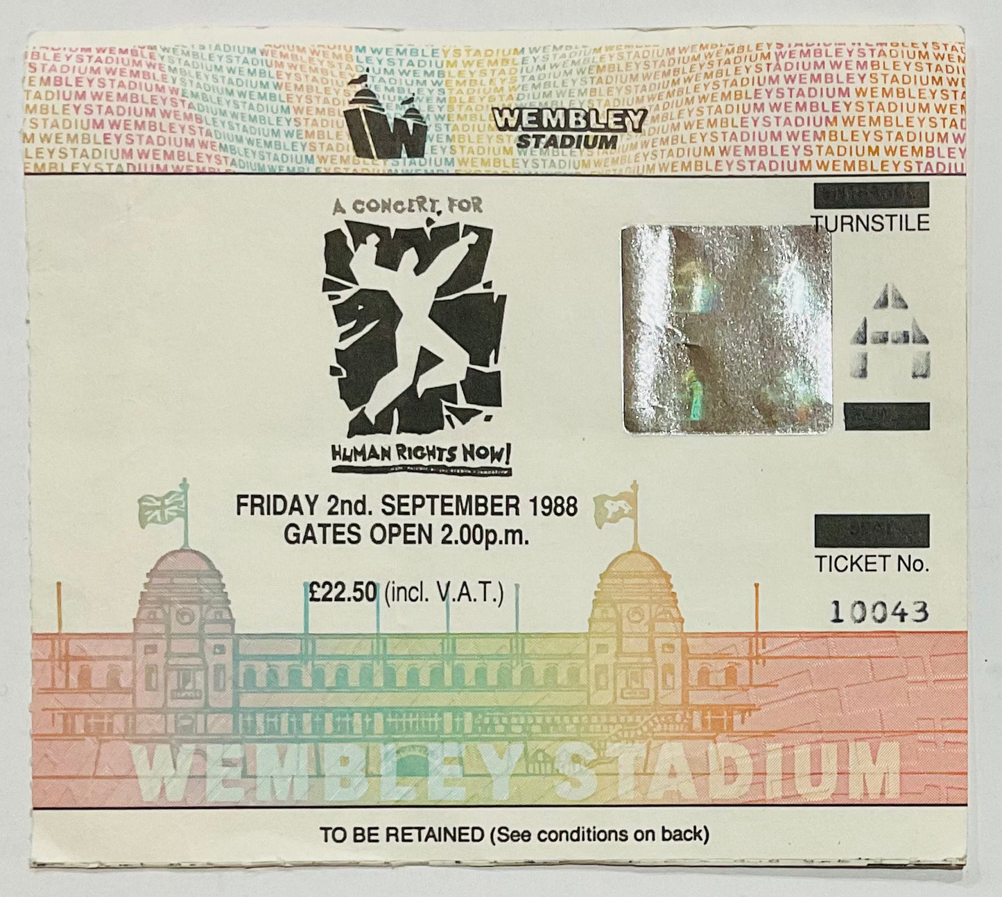 Bruce Springsteen Peter Gabriel Used Concert Ticket Wembley Stadium London 2nd Sept 1988