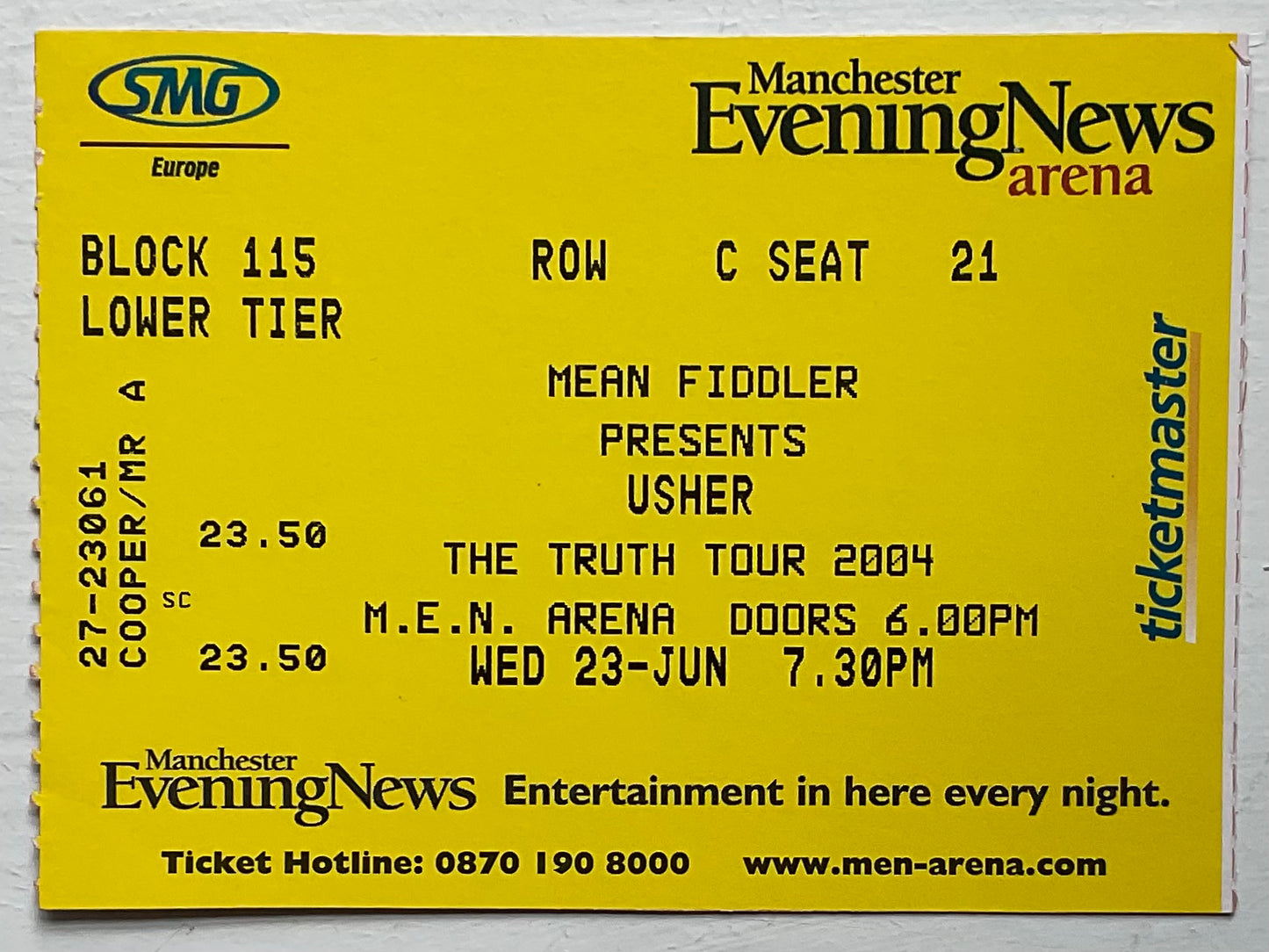 Usher Original Used Concert Ticket MEN Arena Manchester 23rd Jun 2004