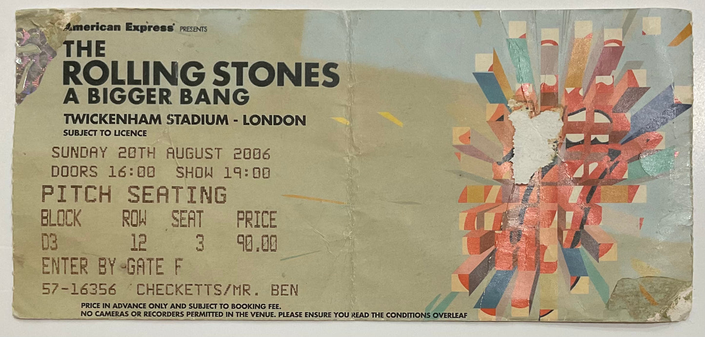 Rolling Stones Original Used Concert Ticket Twickenham Stadium London 20th Aug 2006