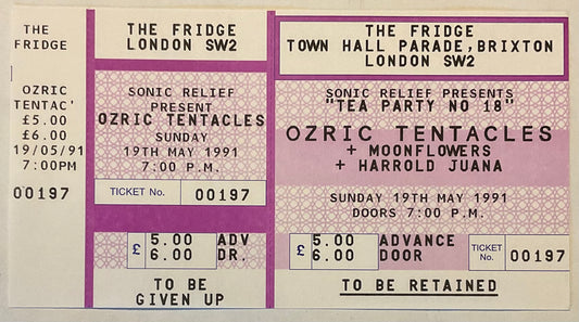 Ozric Tentacles Original Unused Concert Ticket The Fridge London 1991