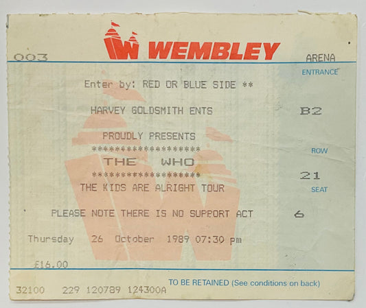 Who Original Used Concert Ticket Wembley Arena London 26th Oct 1989