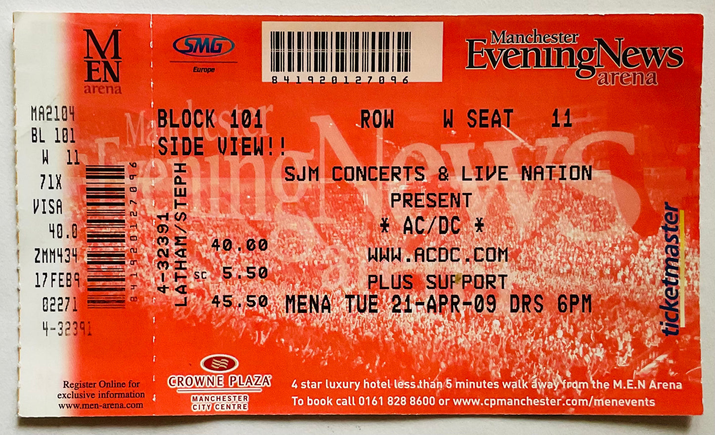 AC/DC Original Unused Concert Ticket MEN Arena Manchester 21st Apr 2009