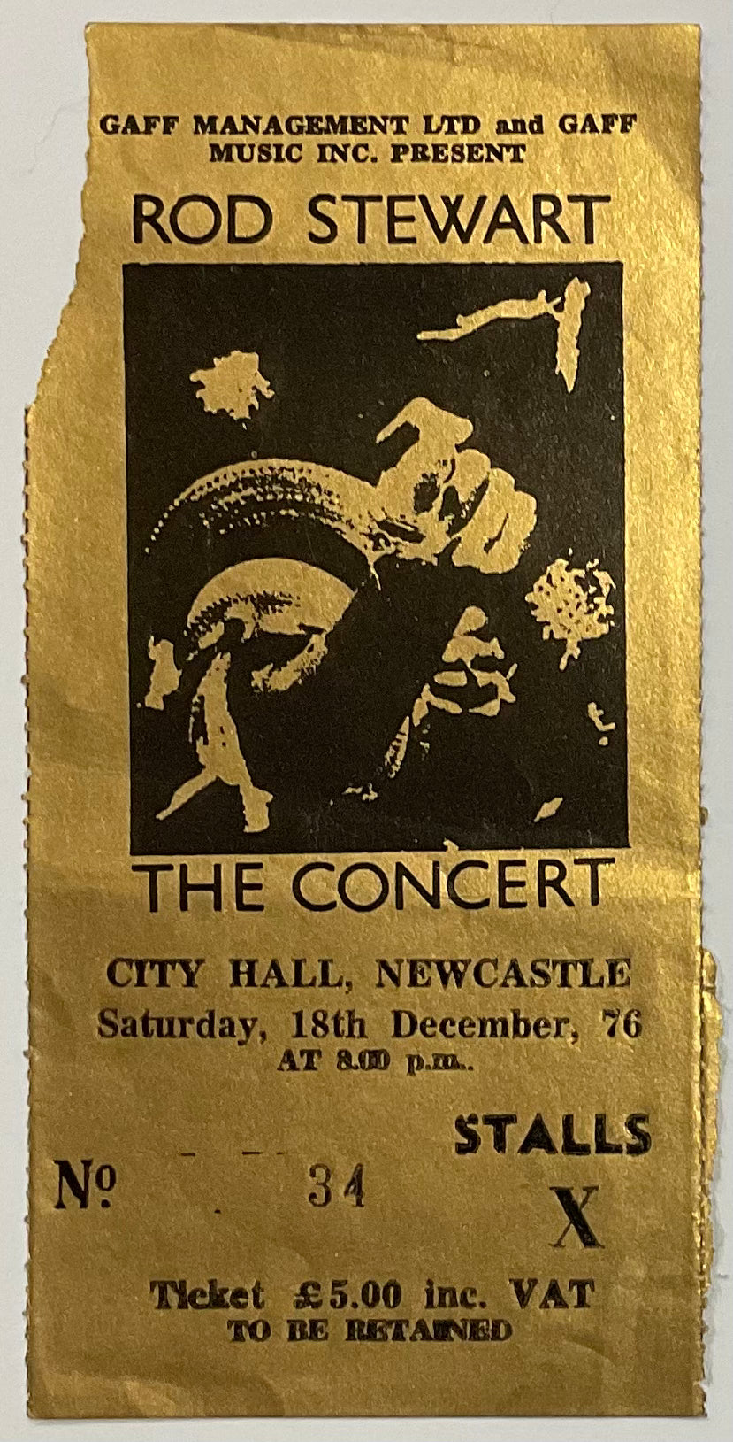 Rod Stewart Original Used Concert Ticket City Hall Newcastle 18th Dec 1976