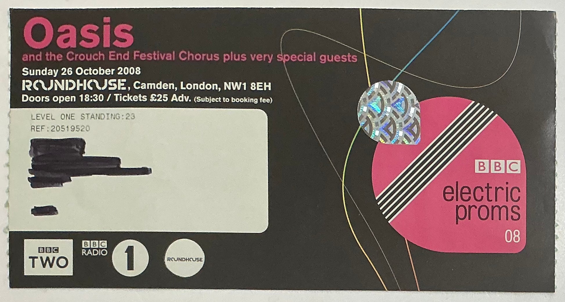Oasis Original Used Concert Ticket Roundhouse London 26th Oct 2008