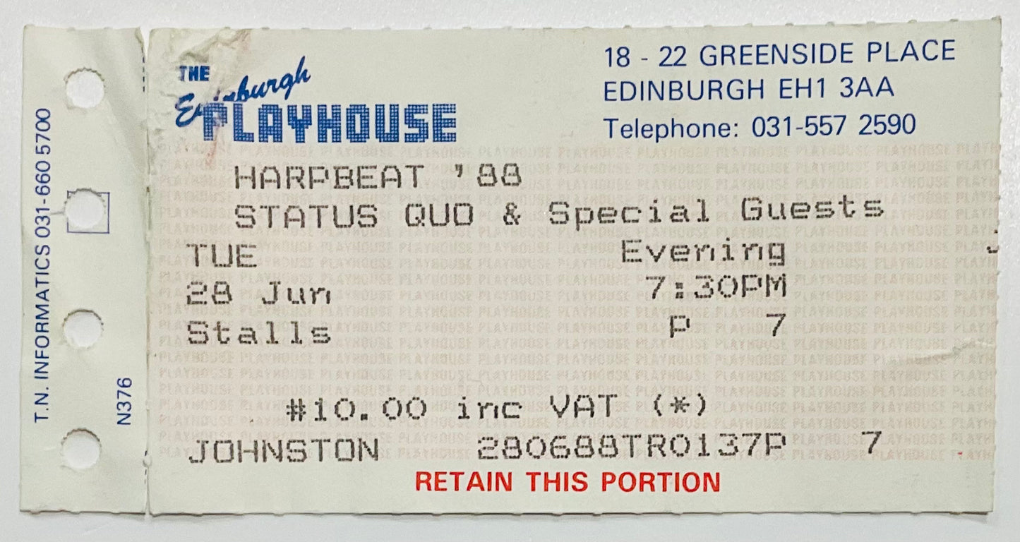 Status Quo Original Used Concert Ticket Edinburgh Playhouse 28th Jun 1988