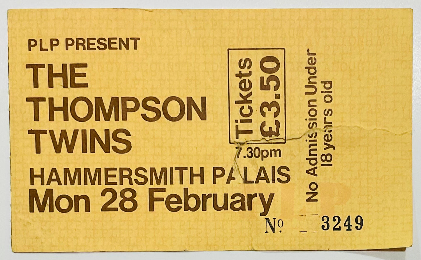 Thompson Twins Original Used Concert Ticket Hammersmith Palais London 28th Feb 1983