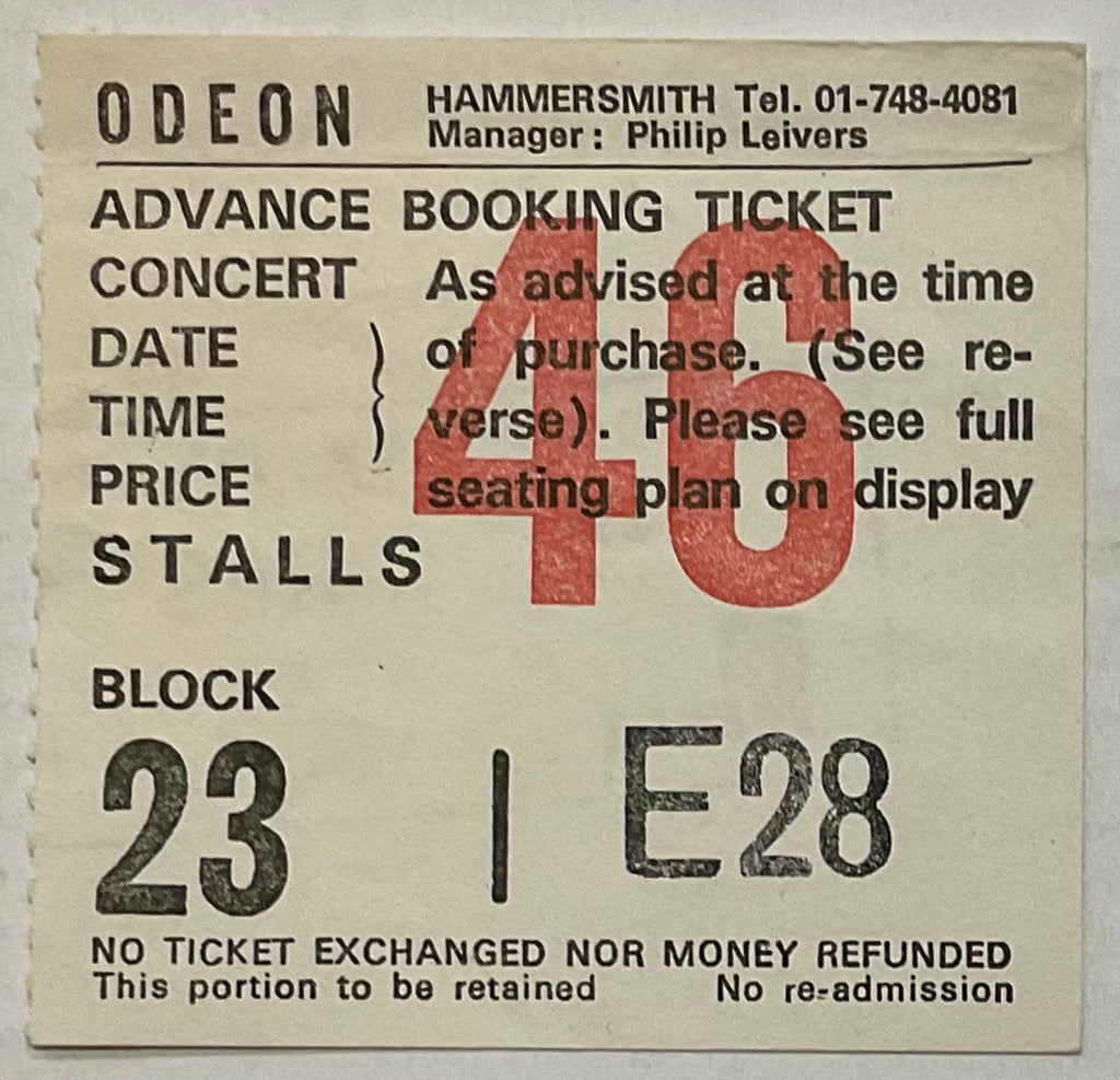 Motörhead Original Used Concert Ticket Hammersmith Odeon London 7th May 1984
