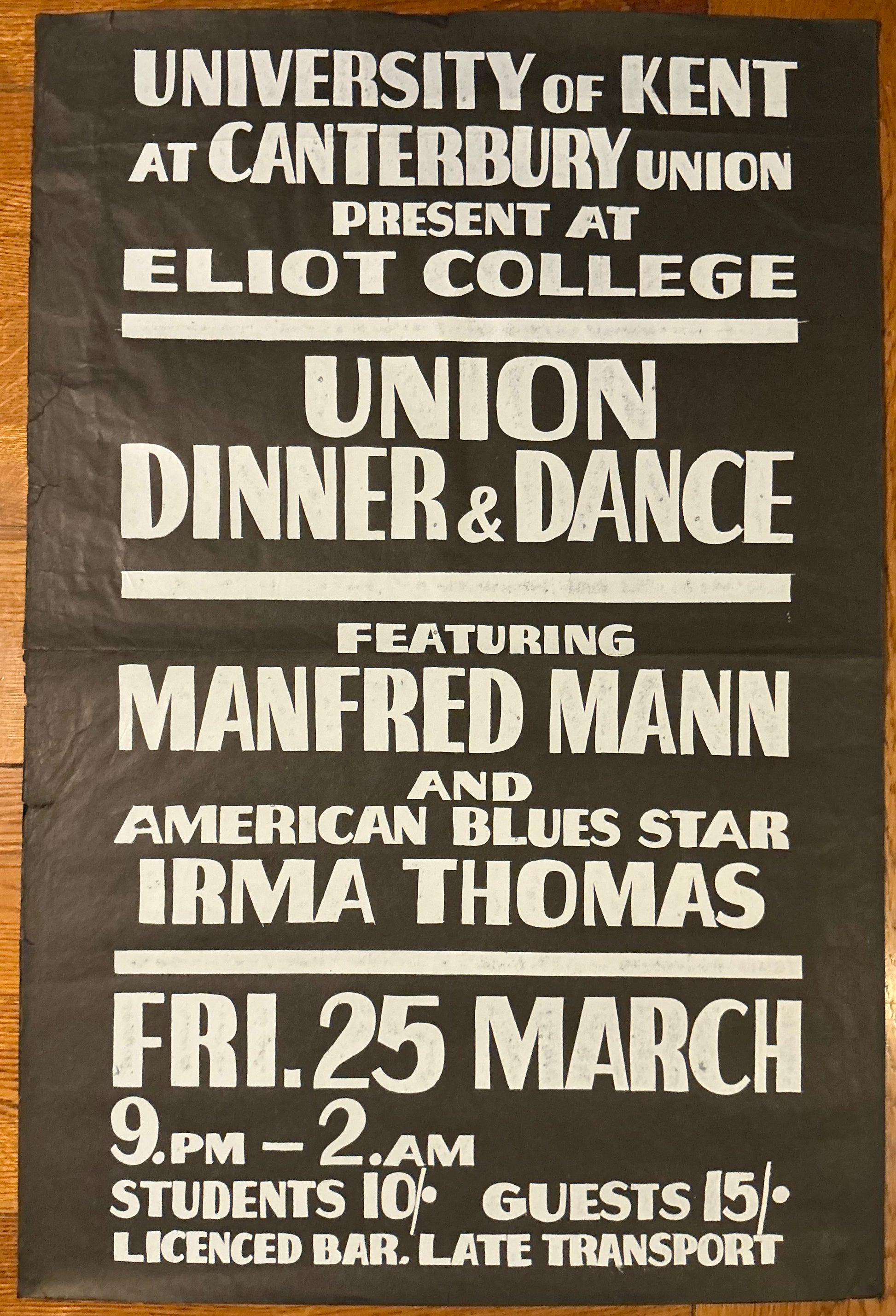 Manfred Mann Irma Thomas Original Concert Tour Gig Poster University of Kent 1966