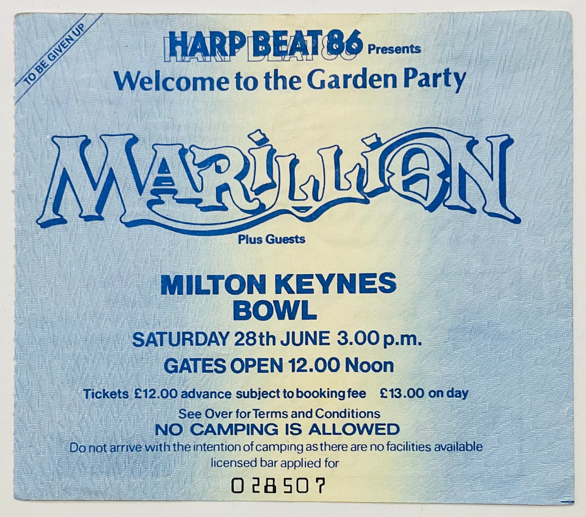 Marillion Gary Moore Original Used Concert Ticket Milton Keynes Bowl 28th Jun 1986