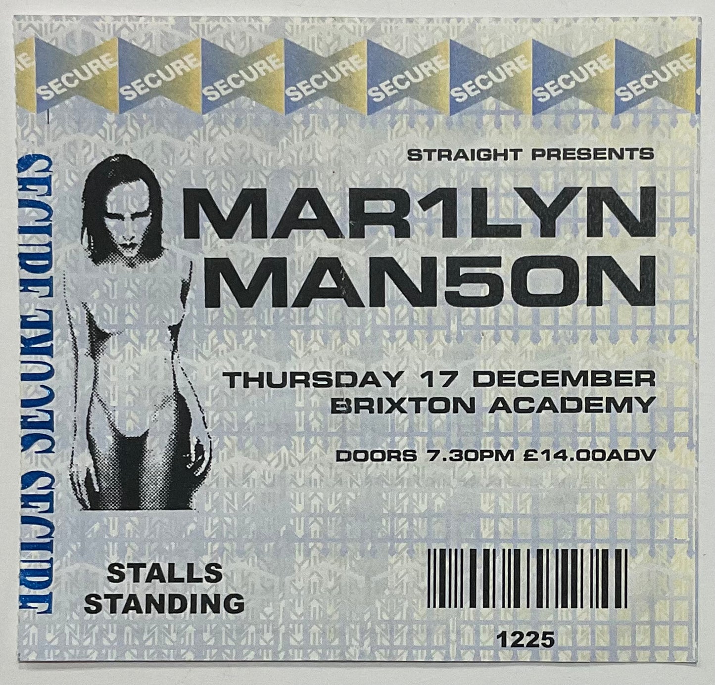 Marilyn Manson Original Used Concert Ticket Brixton Academy London 17th Dec 1998