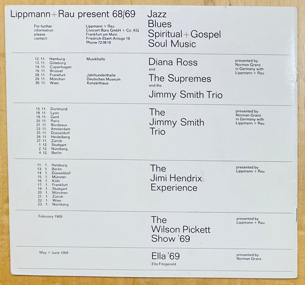 Jimmy Smith Jimi Hendrix Original Concert Programme European Tour 1968