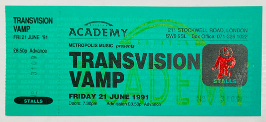 Transvision Vamp Original Unused Concert Ticket Brixton Academy London 21st June 1991