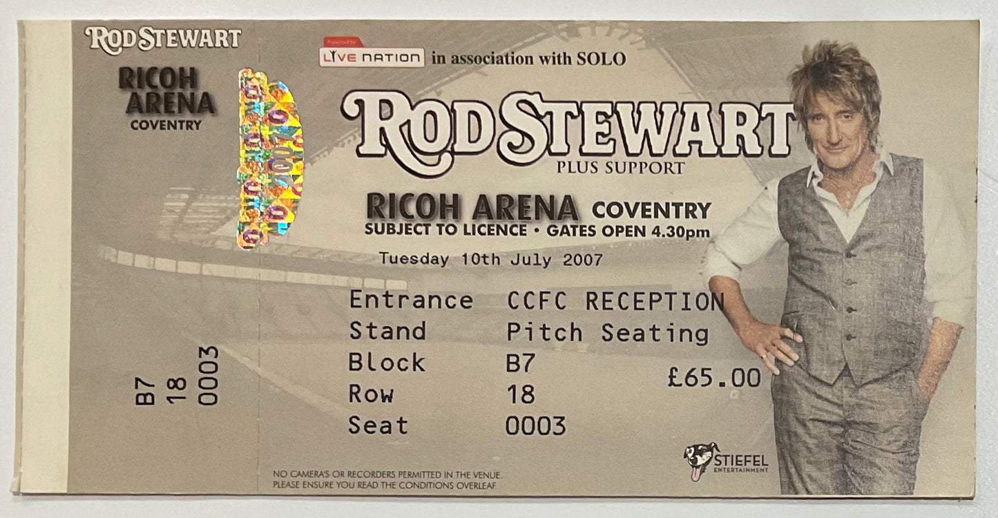 Rod Stewart Original Unused Concert Ticket Ricoh Arena Coventry 10th Jul 2007