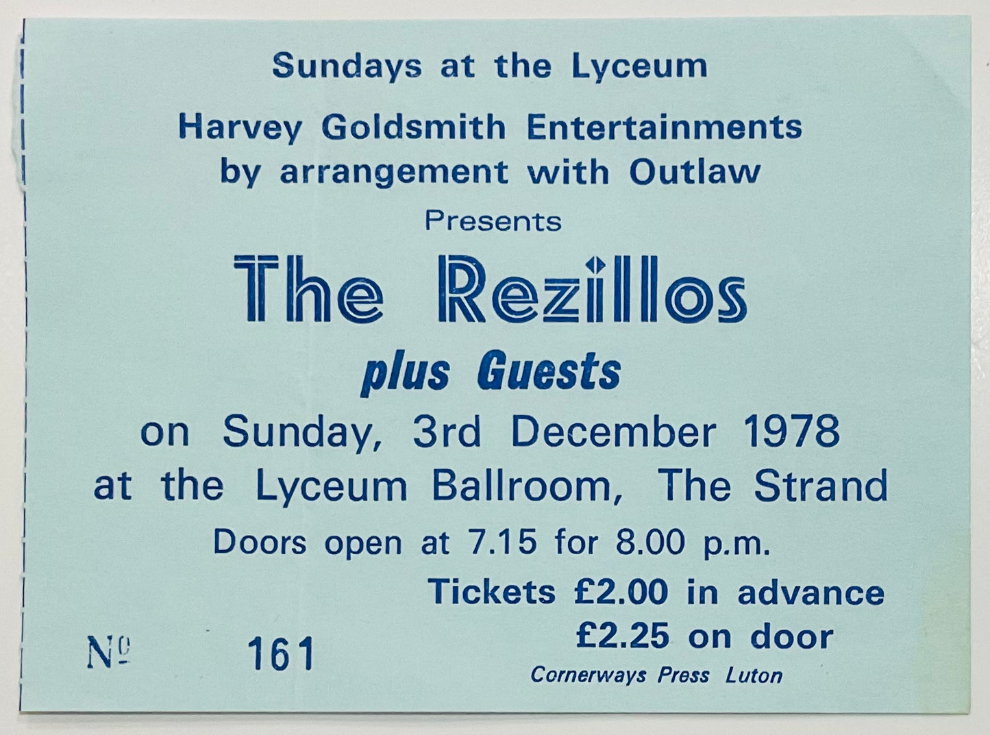 Rezillos Undertones Original Used Concert Ticket Lyceum London 3rd Dec 1978