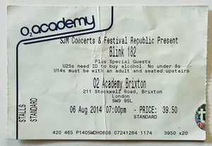 Blink 182 Original Used Concert Ticket O2 Academy Brixton 6th Aug 2014