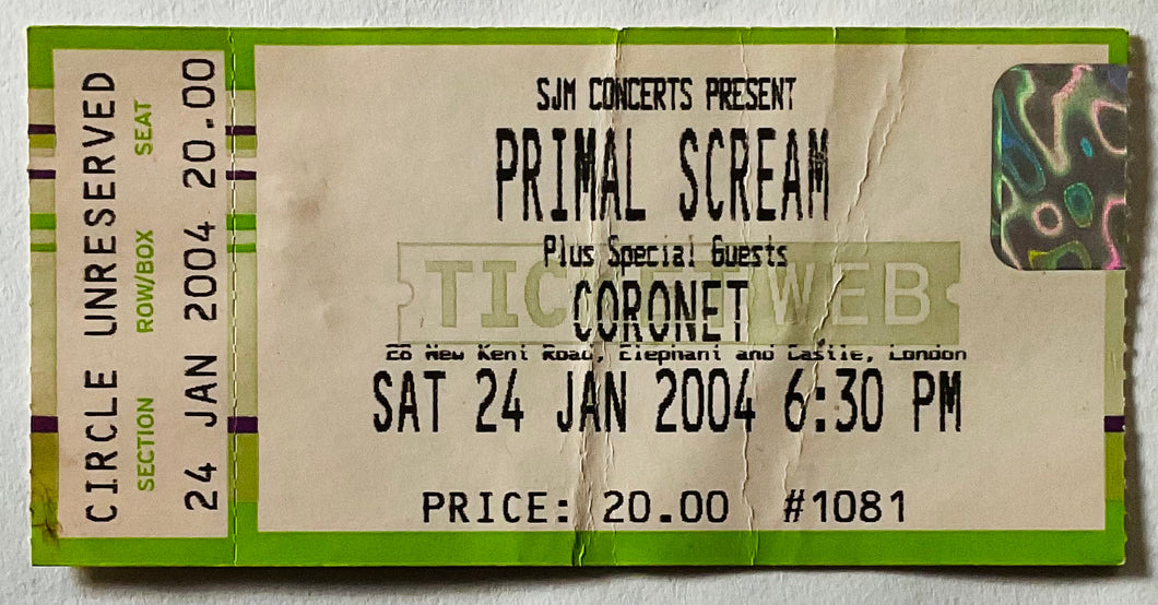 Primal Scream Original Used Concert Ticket Coronet London 24th Jan 2004