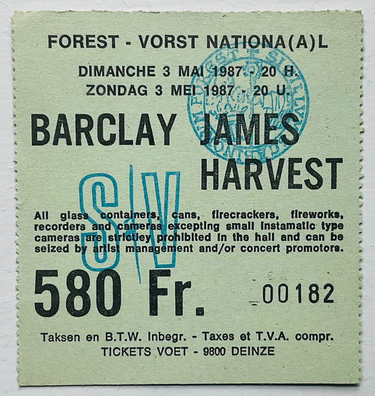 Barclay James Harvest Original Used Concert Ticket Forest Vorst National Brussels 3rd May 1987