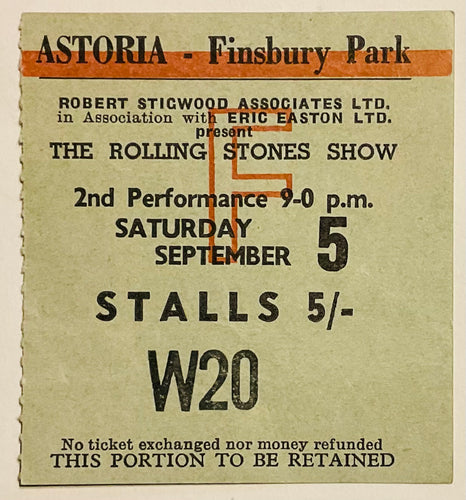 Rolling Stones Original Used Concert Ticket London Astoria 5th Sep 1964