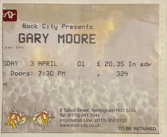 Gary Moore Original Used Concert Ticket Rock City Nottingham 3rd Apr 2001