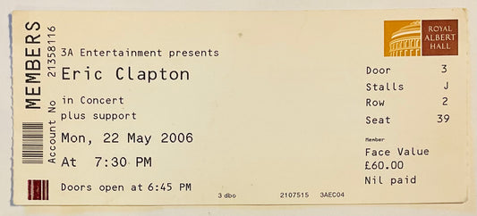 Eric Clapton Original Used Concert Ticket Royal Albert Hall London 22nd May 2006