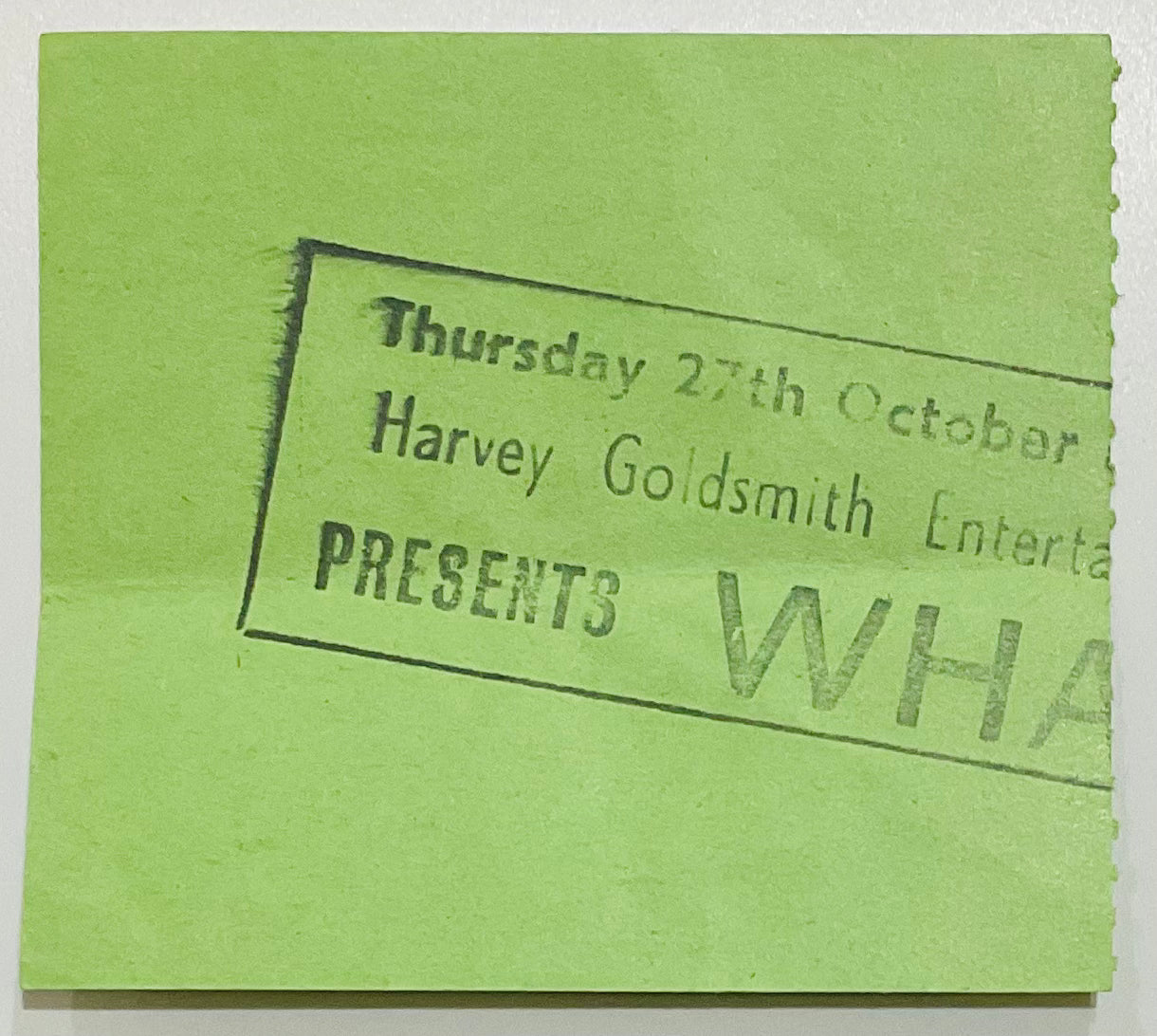 Wham! George Michael Original Used Concert Ticket Hammersmith Odeon London 27th Oct 1983