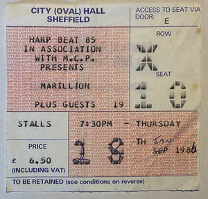 Marillion Original Used Concert Ticket City Hall Sheffield 28th Jan 1986
