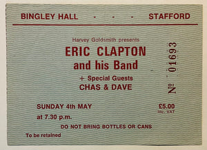 Eric Clapton Original Used Concert Ticket Bingley Hall Stafford 4th May 1980