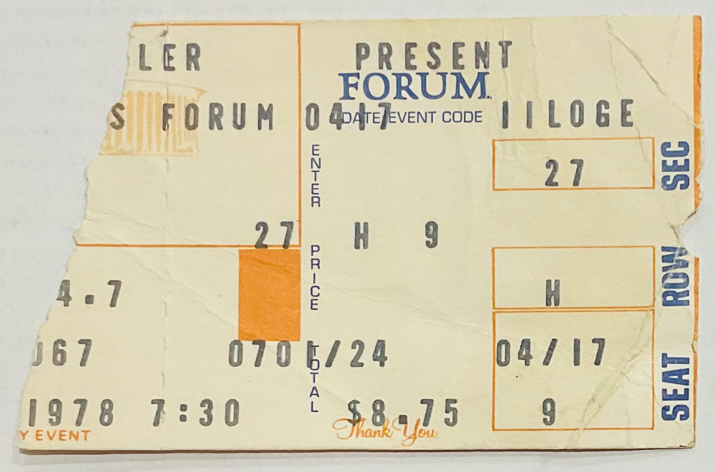 Genesis Original Used Concert Ticket Forum Los Angeles 17th Apr 1978