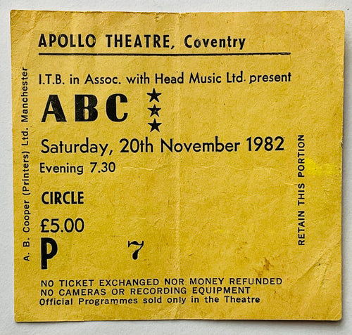 ABC Original Used Concert Ticket Apollo Theatre Coventry 20th Nov 1982