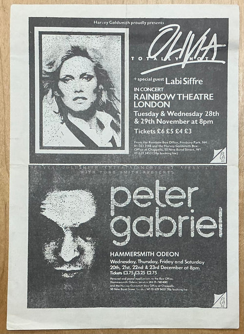 999 Chelsea Cars Original Concert Handbill Flyer Lyceum London Oct/ Nov 1978