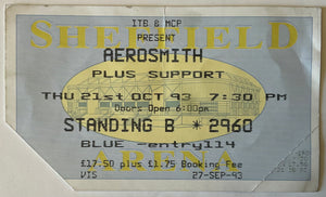 Aerosmith Original Used Concert Ticket Sheffield Arena 21st Oct 1993