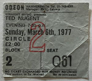 Ted Nugent Original Used Concert Ticket Odeon Hammersmith London 6th Mar 1977