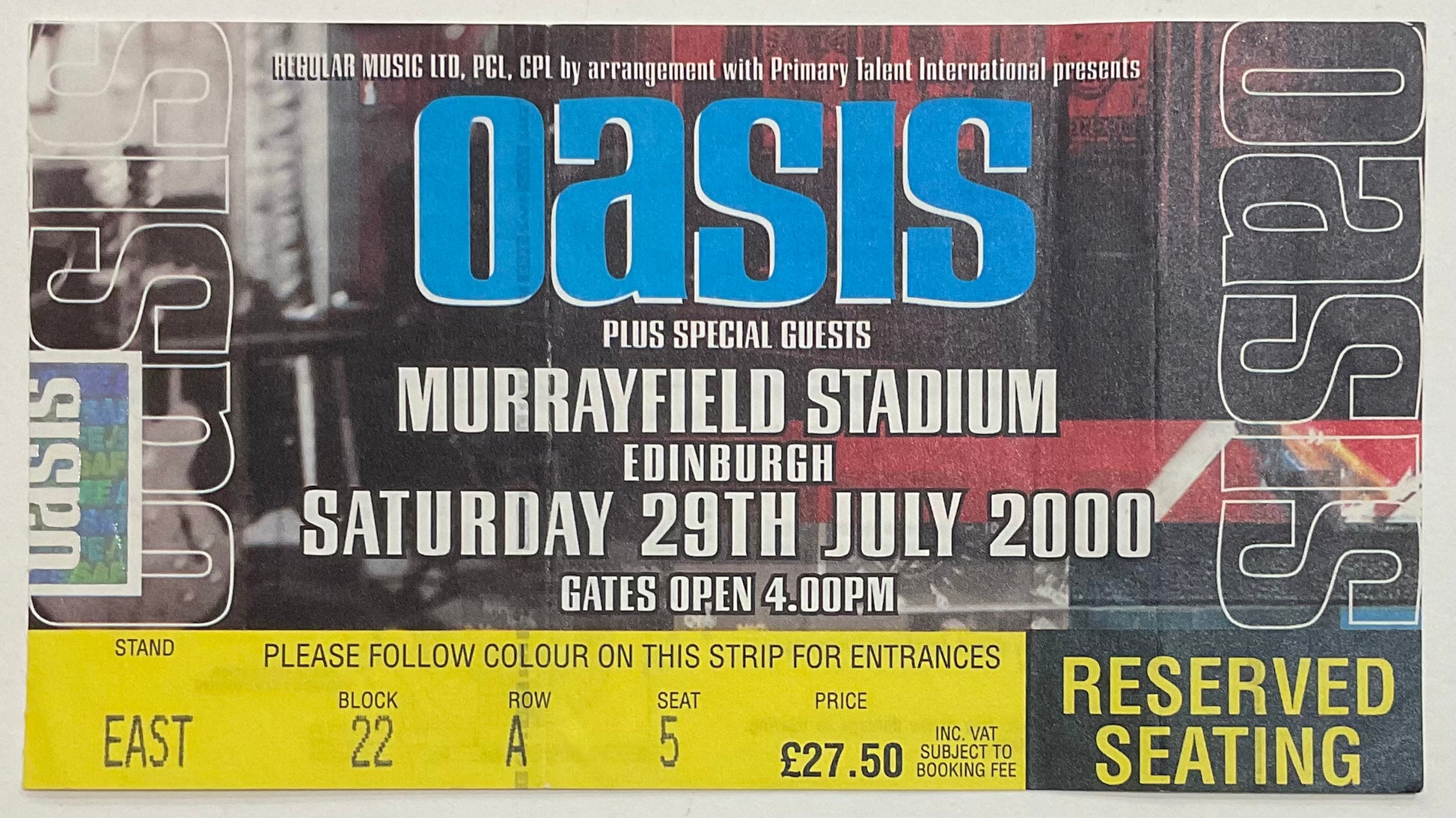 Oasis Original Used Concert Ticket Murrayfield Stadium Edinburgh 29th July 2000