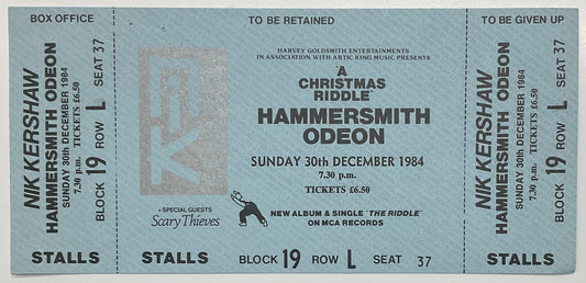 Nik Kershaw Original Unused Concert Ticket Hammersmith Odeon London 30th Dec 1984