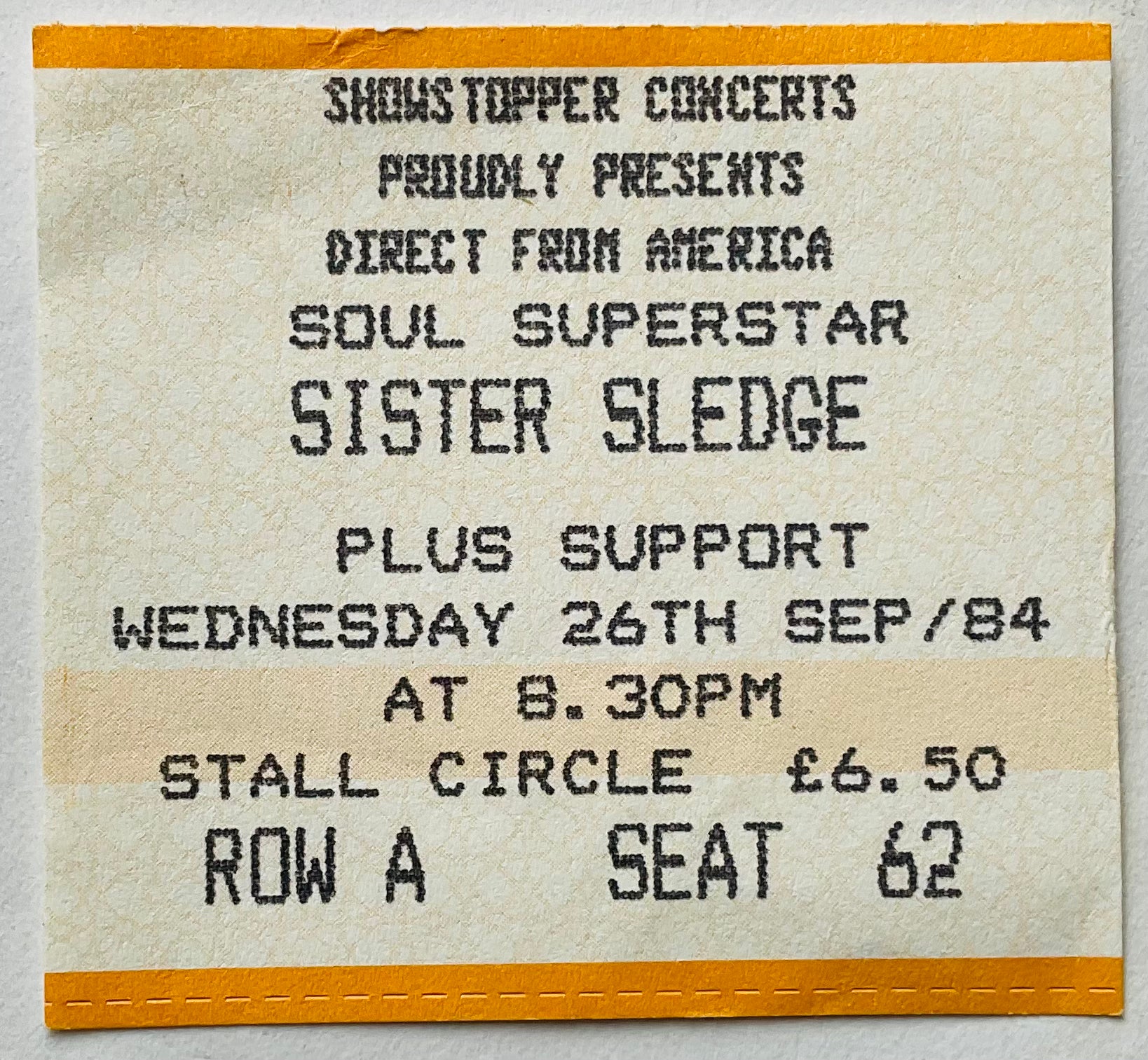 Sister Sledge Original Used Concert Ticket Brighton Dome 26th Sep 1984