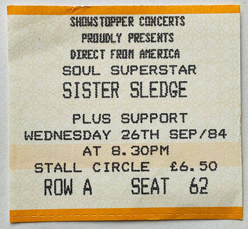 Sister Sledge Original Used Concert Ticket Brighton Dome 26th Sep 1984