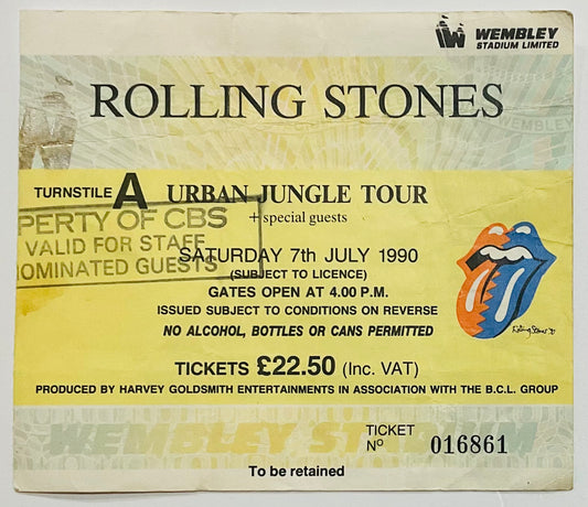 Rolling Stones Original Used Concert Ticket Wembley Stadium London 7th July 1990