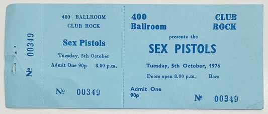 Sex Pistols Original Unused Concert Ticket 400 Ballroom Club Torquay 5th Oct 1976