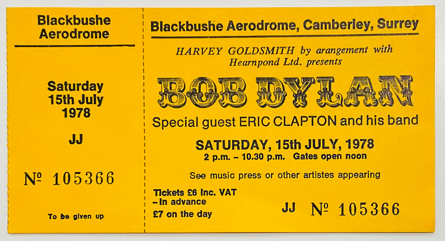 Bob Dylan Eric Clapton Original Unused Concert Ticket Blackbushe Aerodrome Camberley 15th Jul 1978