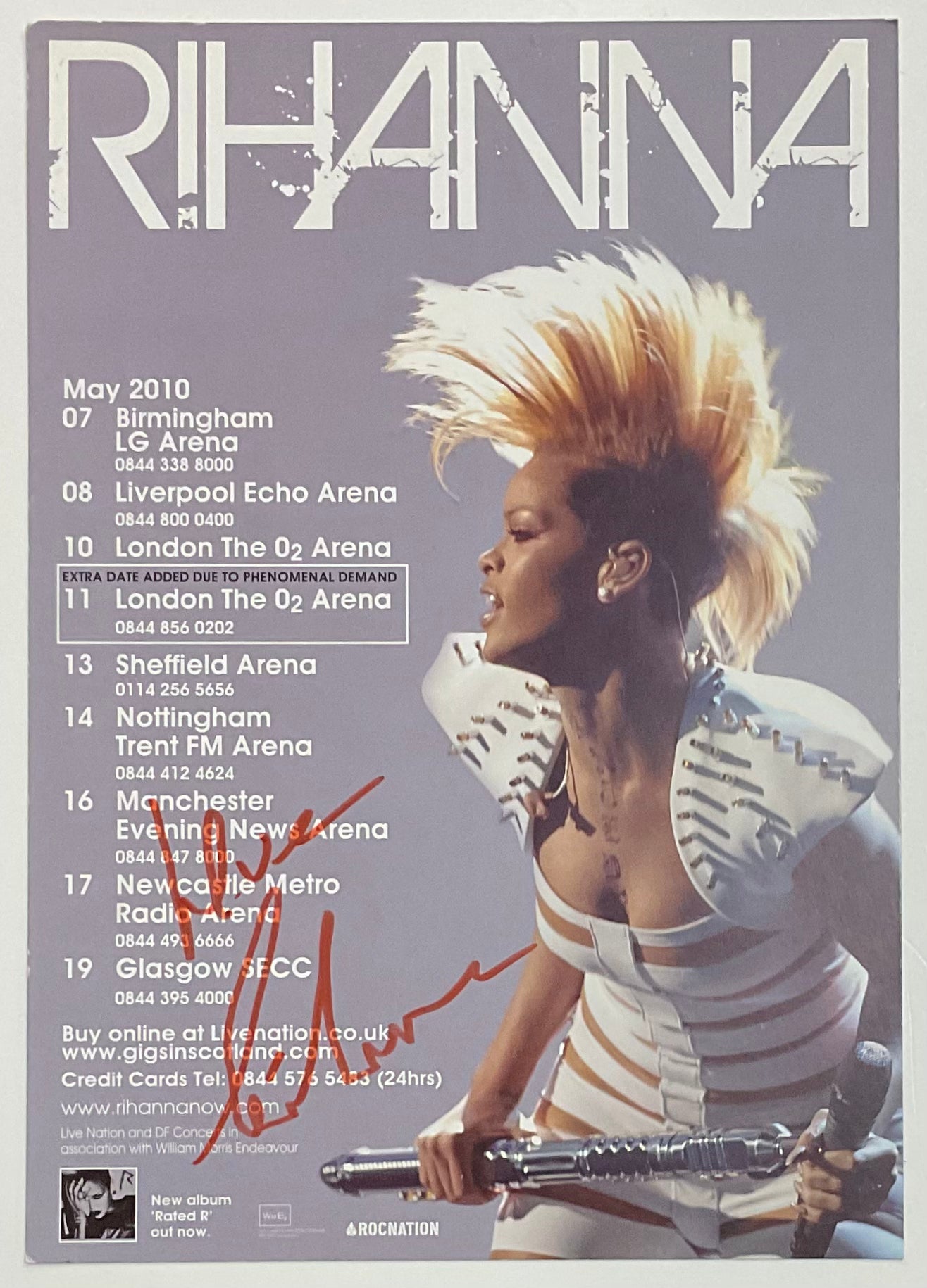 Rihanna Original Signed Autographed Handbill Flyer UK Tour 2010