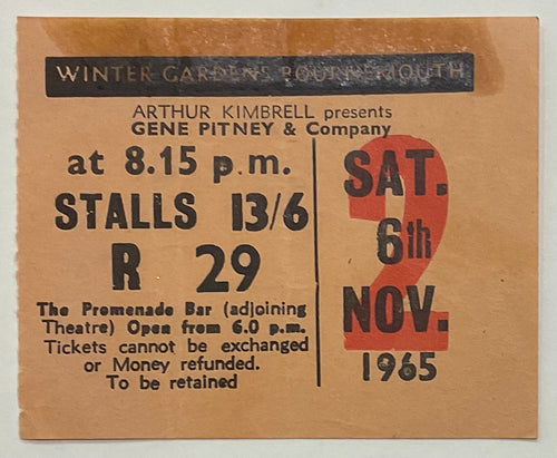 Gene Pitney Lulu Original Used Concert Ticket Guildhall Portsmouth Nov 1965