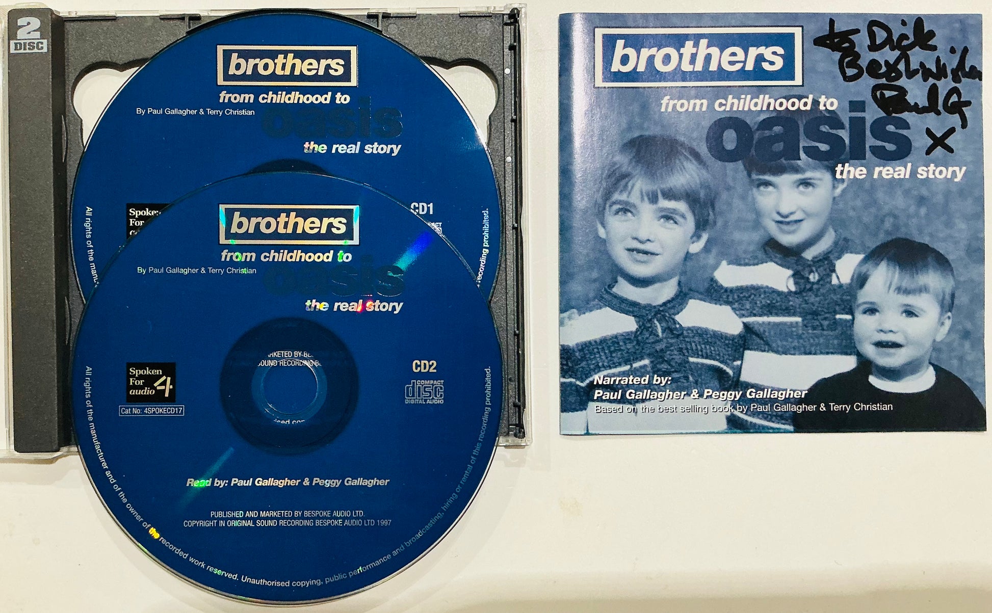 Oasis Brothers From Childhood to Oasis  Signed 2xCD Bespoke Audio UK 1997